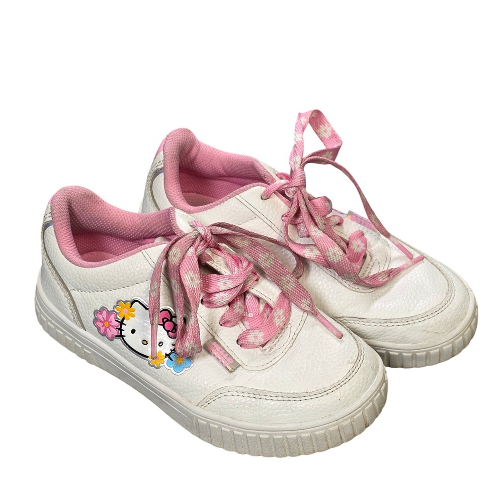 Hello Kitty by Sanrio Floral Lace Up Sneakers Girl's Size 1 White Pink Graphic